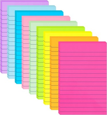 Lined Stiy Notes in Post Stiy Notes with Lines, 9 Bright Colors Self