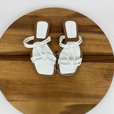 New NWOB Womens Azalea Wang Stetson White Casual Leather Slides Sandals Size 6
