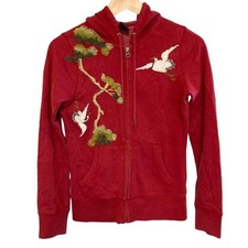 Y2k lucky brand XS zip up hoodie sweatshirt embroidered Asian crane boho cali