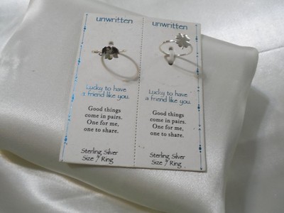 Unbeschrieben Sterlingsilber Größe 7 Elefant und 4 Blatt Kleeblatt Ring Set WW243