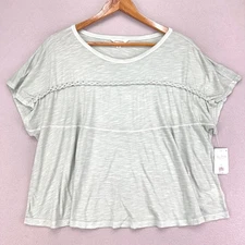 Lucky Brand Blouse Womens M Mint Green NWT Crewneck Short Sleeve Flowy Comfort