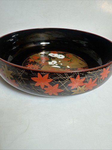 Japanese Round Black Lacquer Serving Bowl Dish Plate 9” - Picture 3 of 12