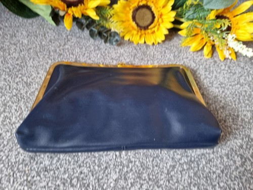 Littlewoods Vintage Purse Top Clasp Clutch Bag Navy Blue 1980's FAB RETRO QUIRKY - Picture 2 of 8