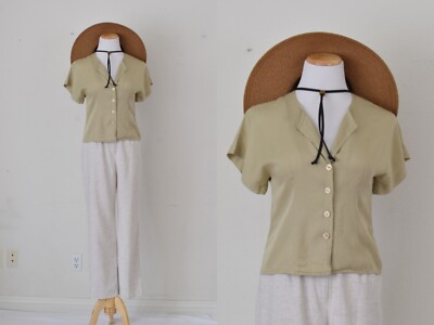 Vintage 90s Fitted Rayon Blouse by KENAR size 6
