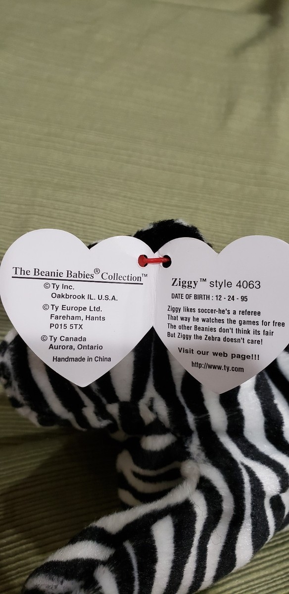 Ty Beanie Baby Ziggy the Zebra w/Errors 1995 PVC Style #4063 New