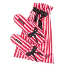 Victoria's Secret Signature Satin Bow Slippers M 7-8 Red Pink Black Sequin