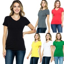 Women's Crew Neck  V Neck T Shirt Short Sleeve Solid Fitted Stretchy Soft Top