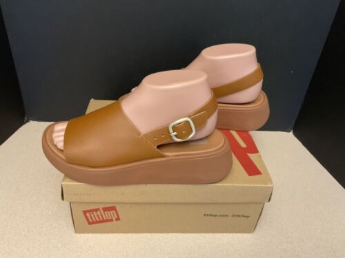 New! Womens Fitflop F-MODE Leather Flatform Back-Strap Leather Sandals. Size 6.