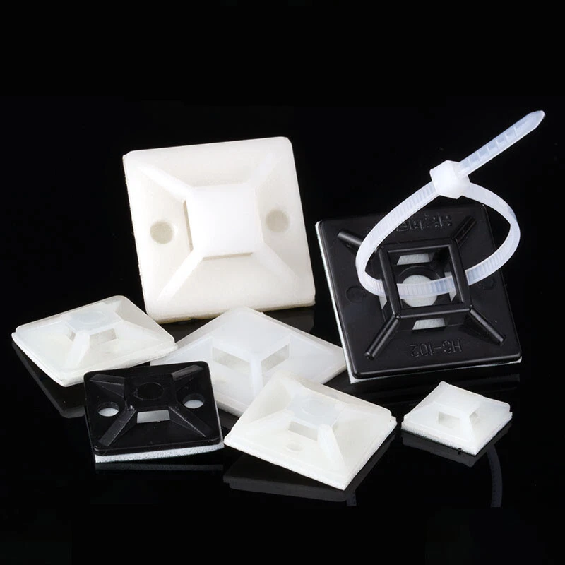 12 21 28mm Black White Self Adhesive Cable Wire Zip Tie Mounts Base Clamps Clips