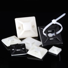 12/21/28mm Black White Self Adhesive Cable Wire Zip Tie Mounts Base Clamps Clips