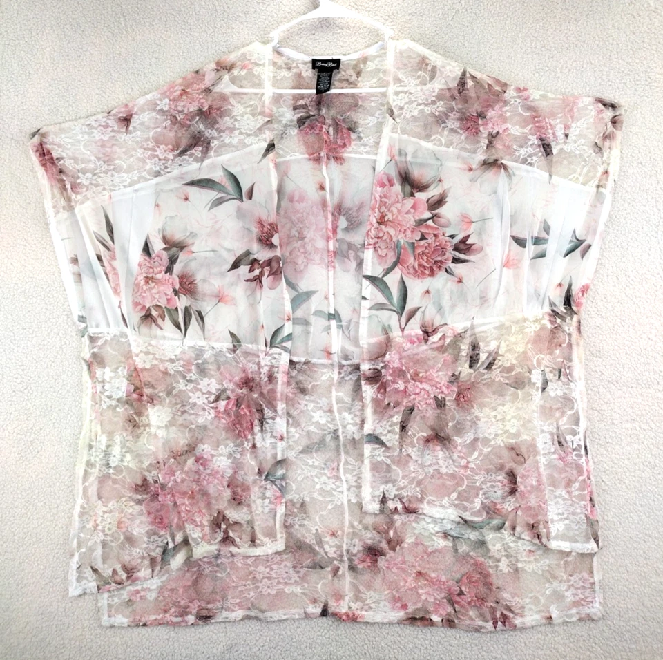 Brittany Black Pink Rose Floral Lace Open Kimono Cover Up Romantic Size S - Image 4 of 4