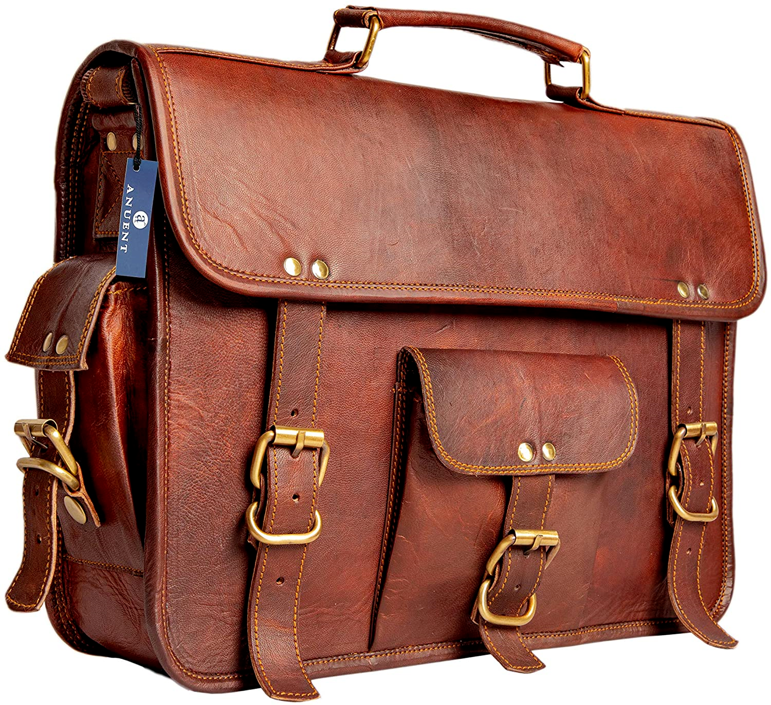Men's Vintage Brown Leather Messenger Satchel Office Bag Genuine