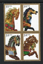 USA - MNH Block of 4  Stamps -  32c Carousel Horses.............#2976 - 2979