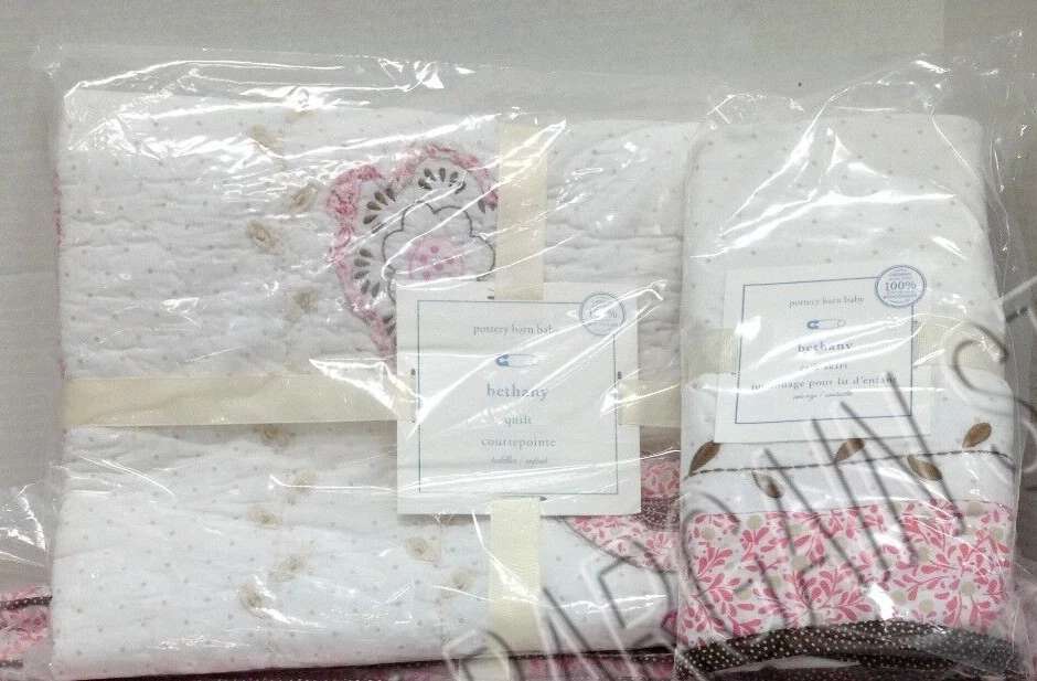 Pottery Barn Kids Bethany Crib Nursery Baby Bedding Quilt Bed Skirt Pink Floral