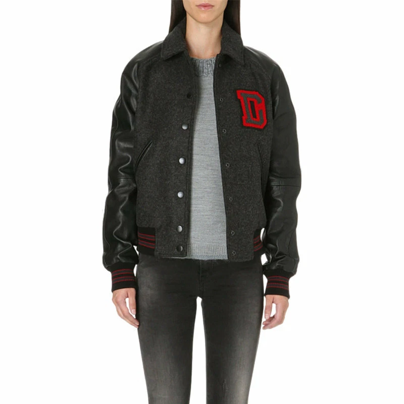 DIESEL L CREW Womens Varsity Jacket Size S Black Leather Casual Baseball Coat