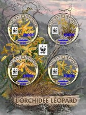 WWF LEOPARD ORCHID Flowers BLUE FOIL OVERPRINT MNH 4v-Stamp Sheet #8 (2020 Togo)