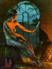 Fancy Dressed Flapper Lady Stained Glass Mirror by Gene Pressler