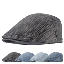 Men Solid Stripe Denim Flat Ivy Peaked Cap Golf Trucker Gatsby Casquette Hat 