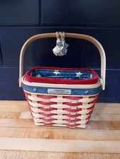 Longaberger 2001 Inaugural Basket Fabric Liner+Tie On*4th Ed.AMERICANA FREE SHIP