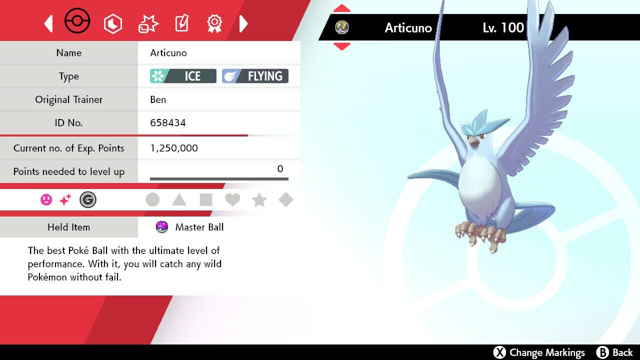 Pokemon Sword and Shield 6IV Shiny Articuno Hidden Ability