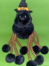 VTG Halloween Witch Spider Black Stripes Orange Plush 15