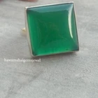 925 Silver Natural Green Onyx Square Ring Women New Rings Cabochon Gemstone
