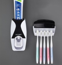 Automatic Toothpaste Dispenser Squeezer 5 Toothbrush Holder Set Wall Mount Stand