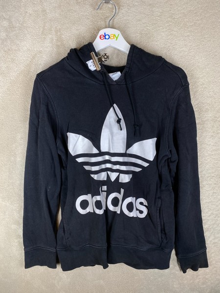adidas Hoodie Pullover Jumper Size 8 Womens Black Logo Long Sleeve Activewear