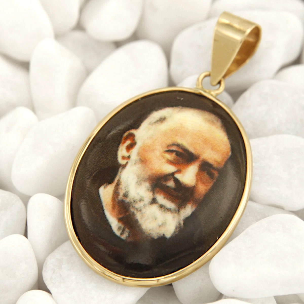Collana Padre Pio Con Medaglia Colorata 5x3 Cm | Acciaio, Catena 50 Cm, Confezione Regalo