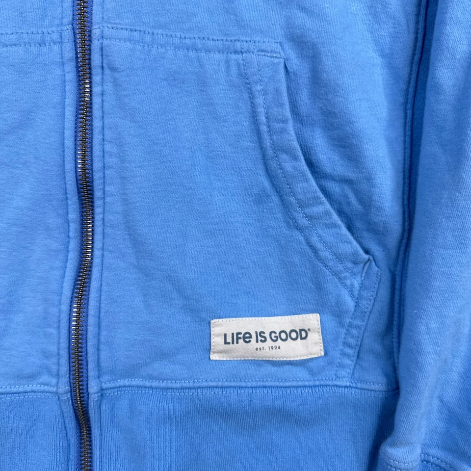 Life is Good Sudadera con Capucha Mujer Mediana M Azul Cremallera Completa Margarita Floral Logo Chaqueta Foto 3 de 4