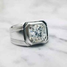 10MM Round Cut Moissanite Men Solitaire Engagement Ring Real 925 Sterling Silver