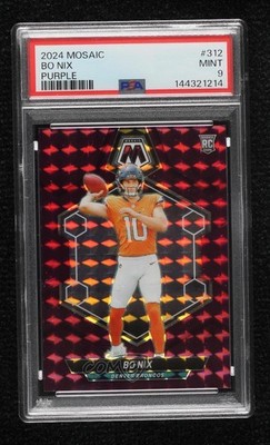 2024 Panini Mosaic Rookies Purple Mosaic Prizm 32/49 Bo Nix #312 Rookie RC 1sj6