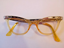 Vintage Womens Cateye Eyeglasses NO LENSES Yellow Aluminum 50's- 60's