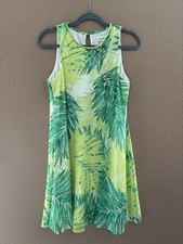 Calvin Klein Women's Green Tropical Botanical Leaf Print Sleeveless Sun Dress 6