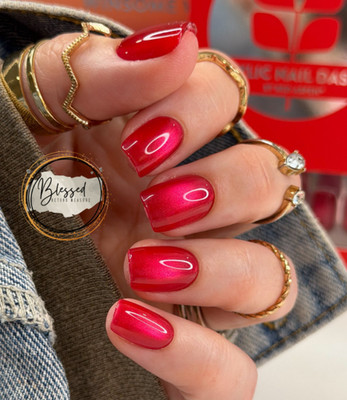 Red Aspen Press On Nails- Audacious Aline-Short Squoval  GORGEOUS Red ACRYLIC