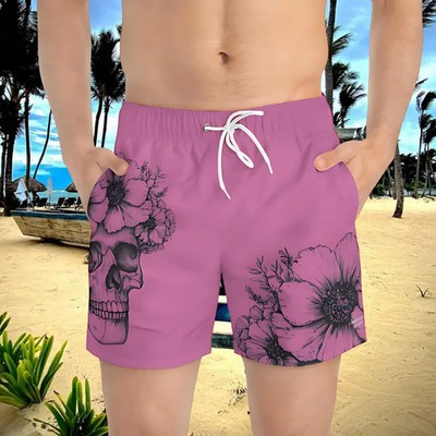 Floral Skull Pink Gothic Hawaiian Shorts Mens Beach
