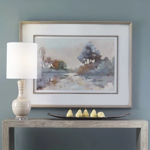 Uttermost 41418 Morning Lake 51" x 39" Framed Lake Landscape - Watercolor Blues - Picture 1 of 7
