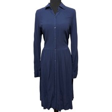 Old Navy Womens Small Navy Blue Button Front Shirt Dress Long Sleeve Midi
