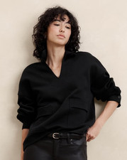 BANANA REPUBLIC FACTORY Scuba Patch Pocket Sweatshirt Black Sz XS Oversized NEW