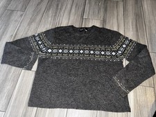 VINTAGE 2000s Gap Men's Gray Geometric Knit Sweater Crew Neck Long Sleeve Size M