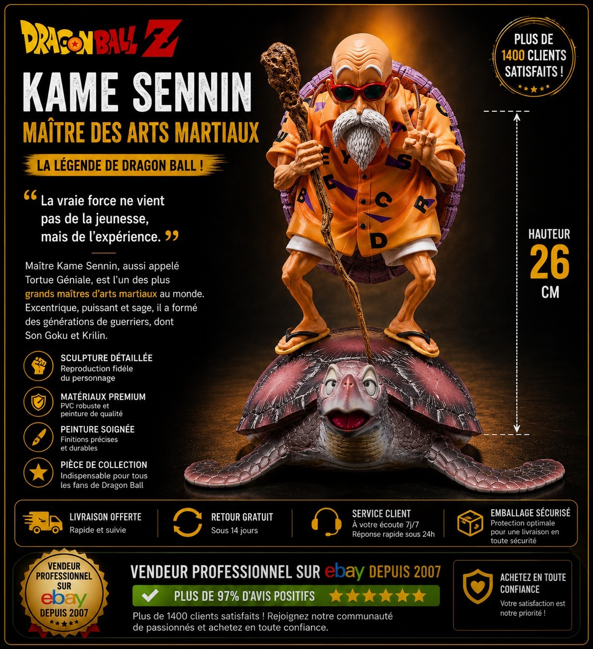 Figurine Dragon Ball Z Maître Roshi 24cm idée cadeau pour fan de manga