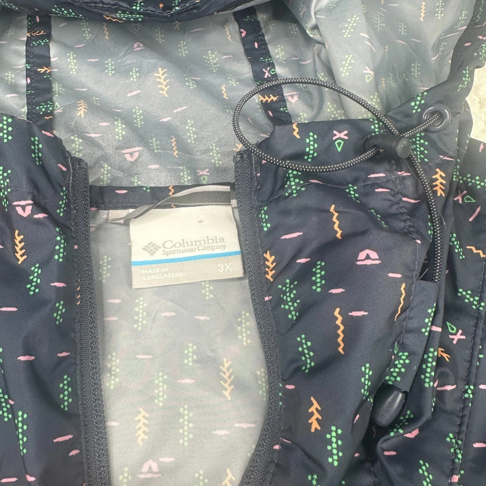 Columbia Hoodie Women 3XL Navy AOP Print Full Zip Hoody Jacket Windbreaker Rain - Image 3 of 4