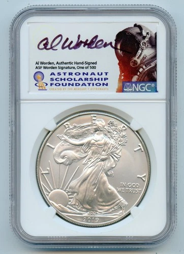 2019 American Silver Eagle 1 OZ NGC MS70 - One of 500 Al Worden Signed