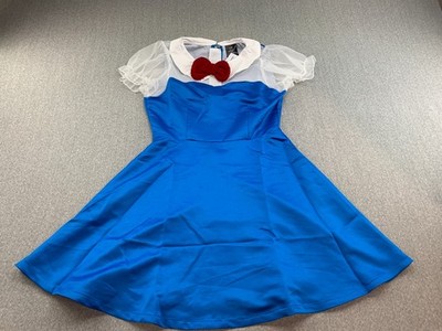 Hello Kitty Costume Dress Womens Size M Blue White Red Bow Sheer Sleeves Sanrio