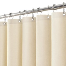 Linen Fabric Shower Curtain Metal Hooks Heavy Duty Hotel Beige 72x72 Inch Set