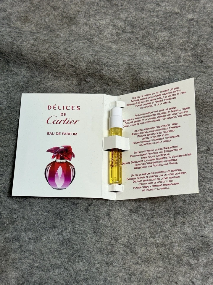 Delices de Cartier "Eau de Parfum" 1,5 ml tamaño de muestra 0,05 onzas líquidas PROMOCIÓN DE VIAJE Foto 2 de 3