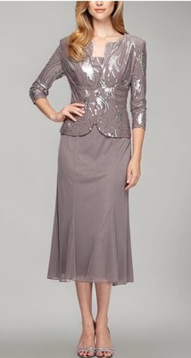 Alex Evenings Damen 2-teiliges wadenlanges angedeutetes Sakko mit Knopfleiste und Kleid. UK16