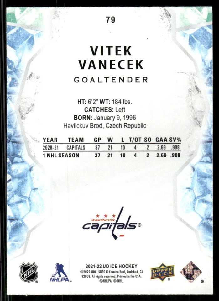 2021-22 Upper Deck Ice #79 Vitek Vanecek Orange - Image 2 of 2