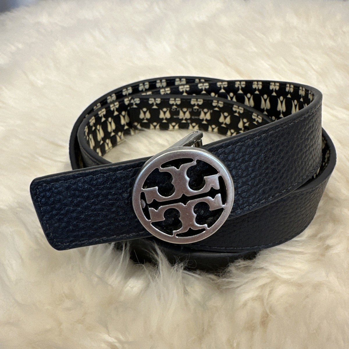 Tory burch Miller reversible Pattern Belt in Dark Navy Size  display picture 1
