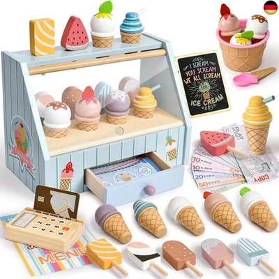 Atoylink Eisdiele Kinder Holz, kaufladen Zubehör mit Kaufmannsladen Zubehör H